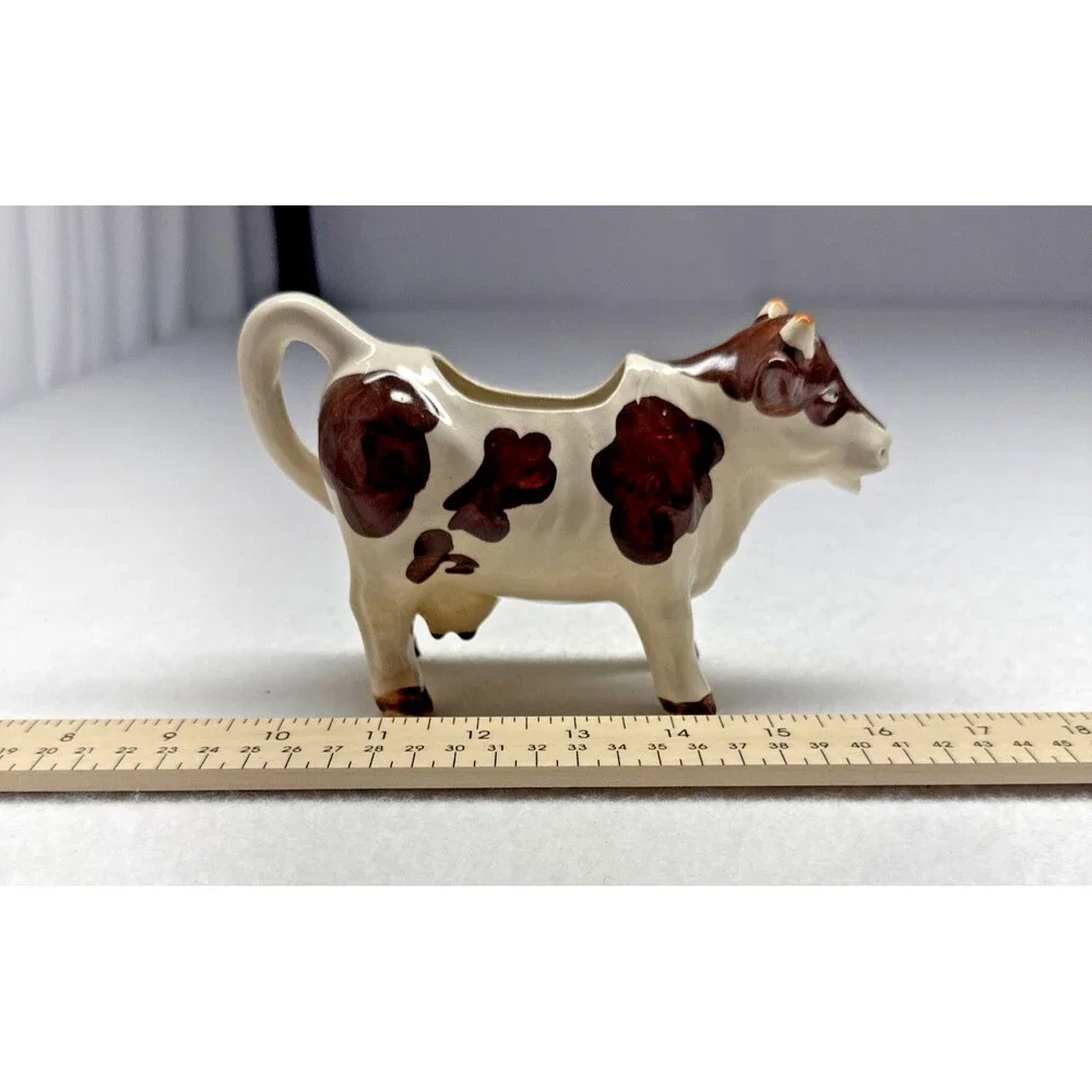 Japan Ceramic Spotted Cow Creamer Brown White Milk Pitcher Farmhouse Vintage
